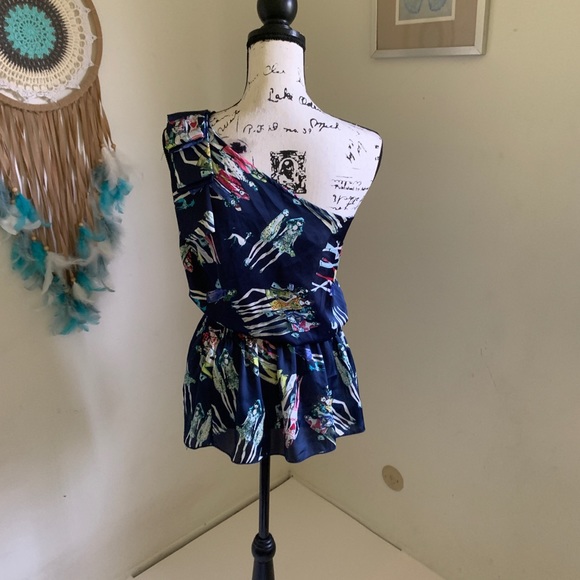 One Shoulder Blue/Patterned Top - Picture 4 of 4